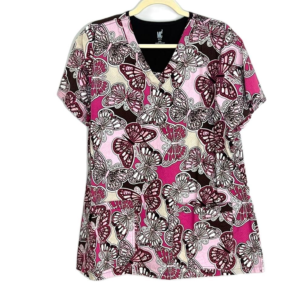 Butterfly Print Women's Top - Pink and Brown